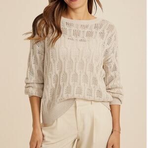Maurices Mesh Cable Knit Sweater NWT Cream Cotton Sz M Granola Girl Fisherman